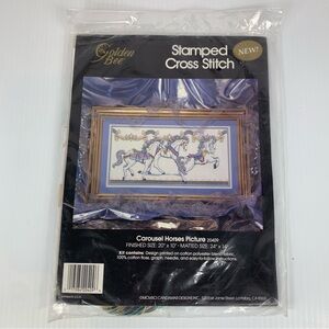 Golden Bee Stamped Cross Stitch Carousel Horses #20409 Vintage Kit